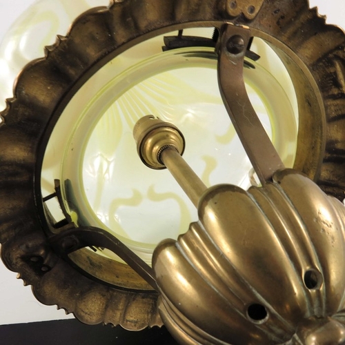 616 - John Walsh Walsh, a large Arts and Crafts opalescent glass pendant light shade and fitting, ogee oni... 