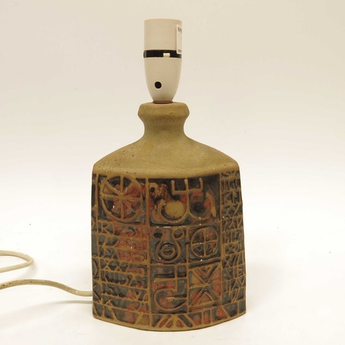 10 - A Tremaen Pottery Hieroglyphic Ruan lamp base, 22cm high (excluding fitting)