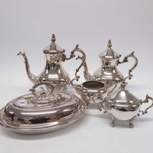 20 - F B Rogers, a four piece silver plated tea set, baluster form with acanthus moulded 'S' scroll handl... 