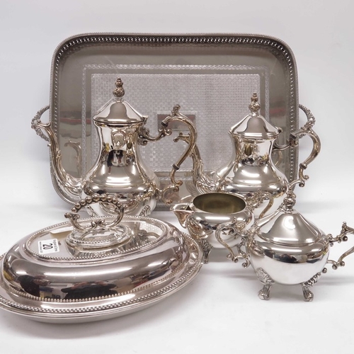 20 - F B Rogers, a four piece silver plated tea set, baluster form with acanthus moulded 'S' scroll handl... 