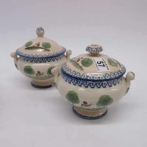 57 - J Meir & Sons Ironstone twin handled tureen, puce decorated Mazara pattern landscape, a pair of Fren... 