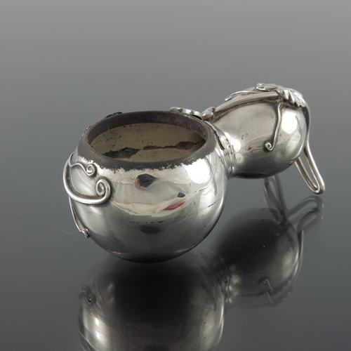 1 - A Japanese silver novelty salt cellar, Asahi Shoten, Tokyo, in the form of a double gourd, applied w... 