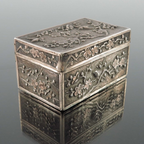 4 - A Chinese silver box, Luen Wo, Shanghai circa 1900, cuboid form, embossed and chased with flowering ... 