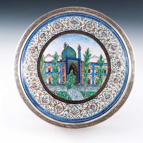 9 - Mozafarian, a large Persian silver and enamelled box, Tehran circa 1900, circular drum form with dom... 