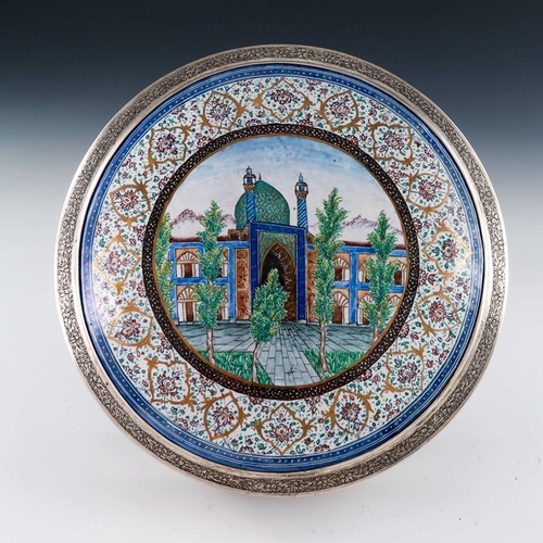 9 - Mozafarian, a large Persian silver and enamelled box, Tehran circa 1900, circular drum form with dom... 