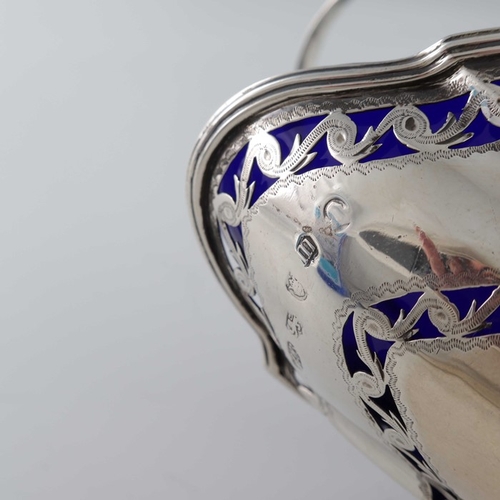 100 - A George III silver reticulated sugar basket, Hester Bateman, London 1787, bright cut pedestal boat ... 