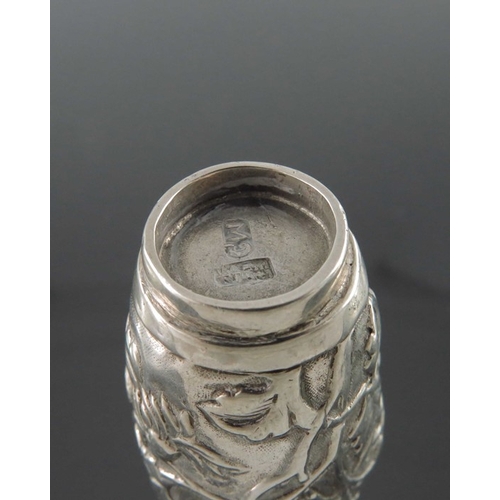 14 - A miniature Chinese silver vase, Cumwo, Hong Kong circa 1890, shouldered form, embossed and chased i... 