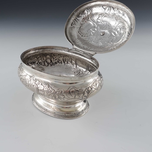 21 - An 18th century Baltic silver sugar box, WM, probably Tallinn circa 1750, oval ogee bombe form, embo... 