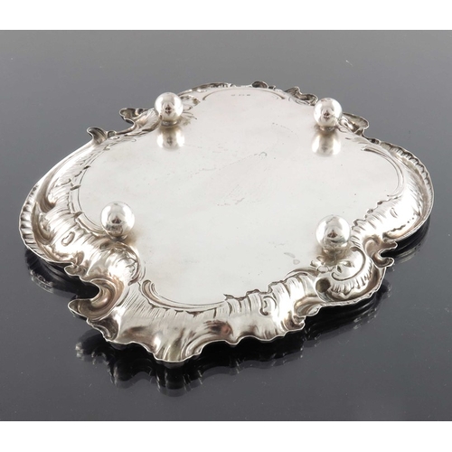 31 - A German silver card tray, Franz Mosgau, Berlin circa 1890, Rococo cartouche form, embossed and chas... 