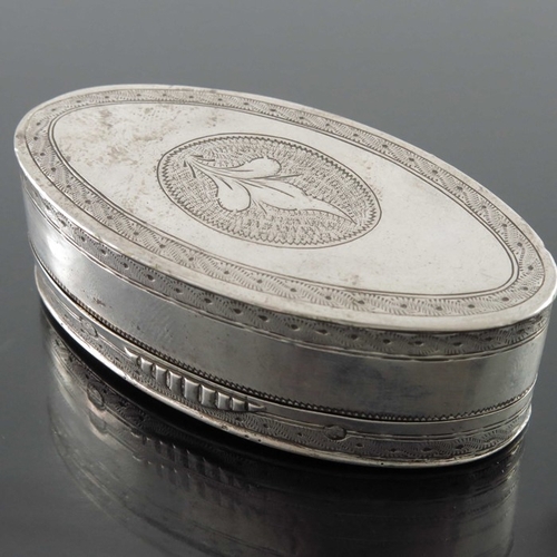 55 - A Napoleonic French Provincial silver snuff box, AM, Strasbourg circa 1810, oval form, bright cut de... 