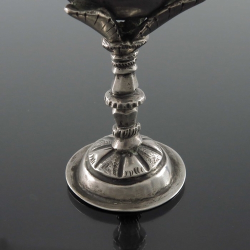 61 - A Spanish Colonial silver miniature goblet or chalice, Andean style, the twin handled cauldron bowl ... 