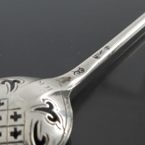 90 - A George II silver mote spoon, Edward Bennett, London circa 1745, the tonge and incised back bowl pi... 