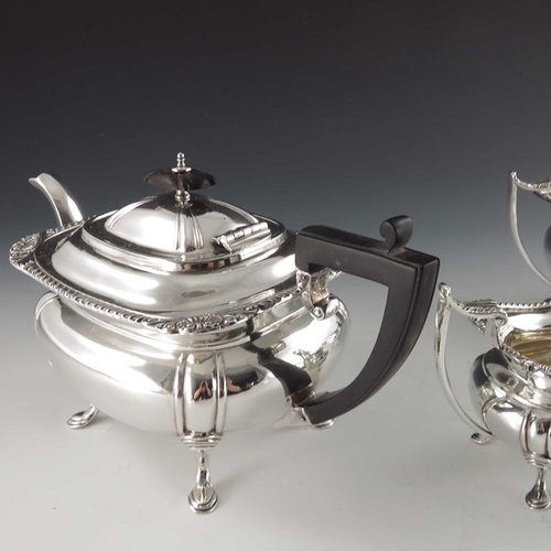 105 - A George V silver plated three piece tea set, James Dixon and Sons, circa 1920, squat ovoid shoulder... 