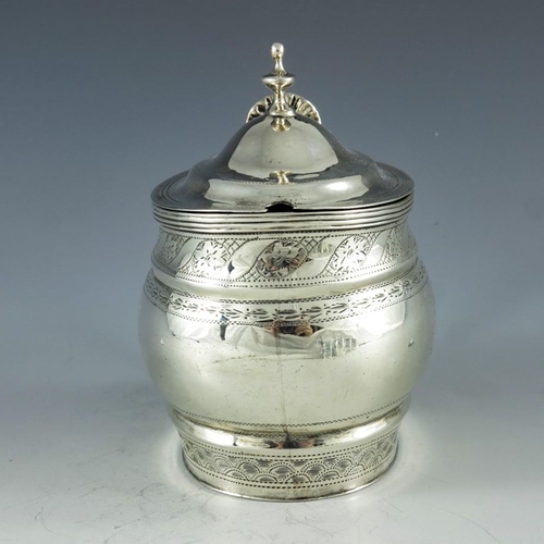 107 - Nathan and Hayes, Chester 1905, an Edwardian silver mustard pot, ogee moulded oval form, bright cut ... 