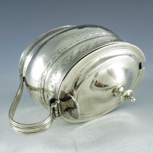 107 - Nathan and Hayes, Chester 1905, an Edwardian silver mustard pot, ogee moulded oval form, bright cut ... 