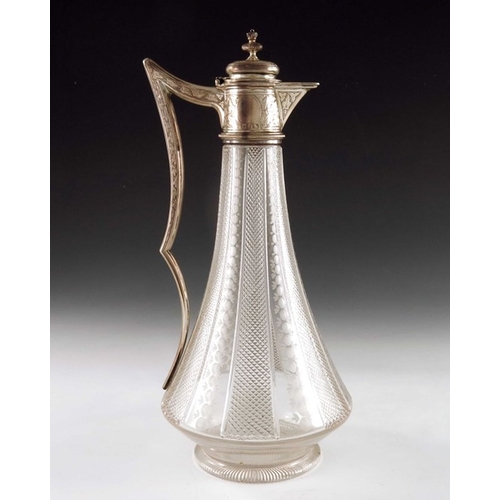 119 - A Victorian silver mounted glass claret jug, Atkin Brothers, Sheffield 1869, tapered and angled balu... 