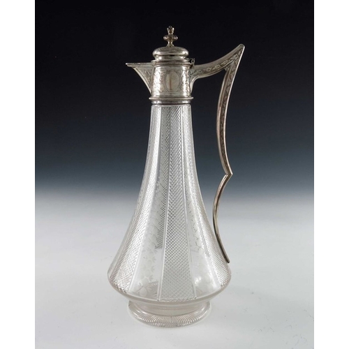 119 - A Victorian silver mounted glass claret jug, Atkin Brothers, Sheffield 1869, tapered and angled balu... 