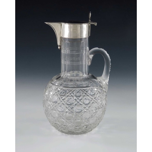 120 - A George V silver mounted cut glass claret jug, Robert Pringle, London 1914, the globe body with hob... 