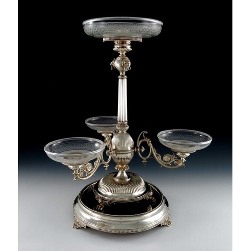 134 - A large Victorian silver centrepiece epergne, Horace Woodward, London 1877, the fluted column with s... 