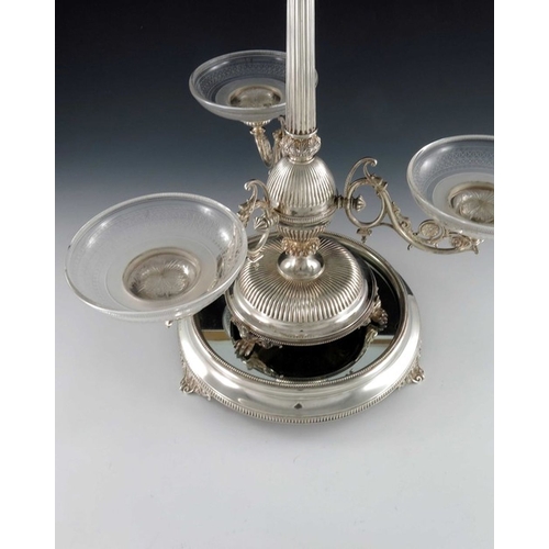 134 - A large Victorian silver centrepiece epergne, Horace Woodward, London 1877, the fluted column with s... 