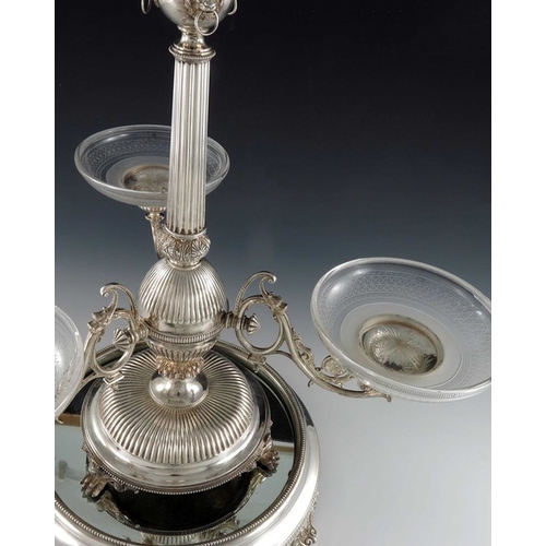 134 - A large Victorian silver centrepiece epergne, Horace Woodward, London 1877, the fluted column with s... 