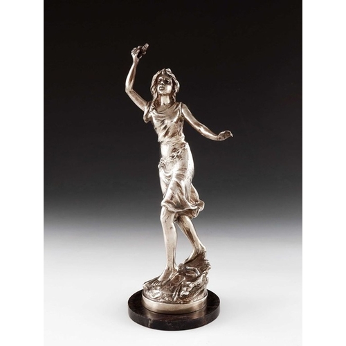 147 - An Elizabeth II cast silver figure, TSH, London circa 1990, in the Art Nouveau style, modelled as a ... 