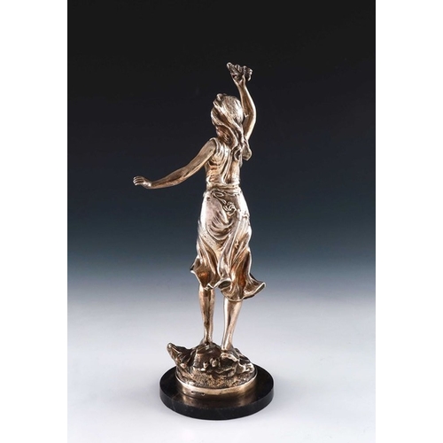 147 - An Elizabeth II cast silver figure, TSH, London circa 1990, in the Art Nouveau style, modelled as a ... 