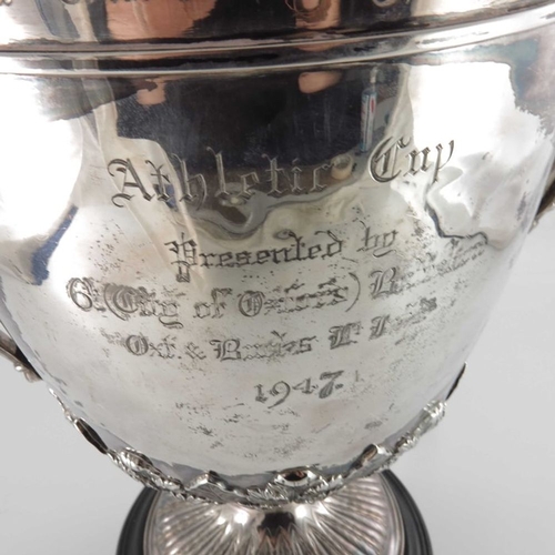 150 - A large Victorian silver trophy cup, Thomas Bradbury and Sons, London 1880, Neoclassical twin handle... 