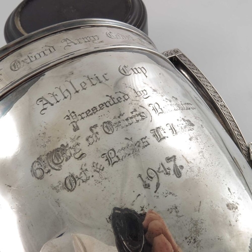 150 - A large Victorian silver trophy cup, Thomas Bradbury and Sons, London 1880, Neoclassical twin handle... 