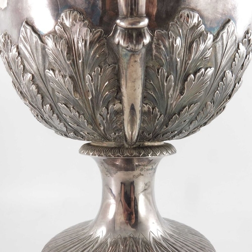 150 - A large Victorian silver trophy cup, Thomas Bradbury and Sons, London 1880, Neoclassical twin handle... 