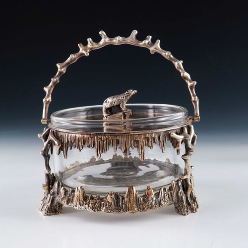 152 - An Edwardian novelty silver plated and glass sardine pot or ice bucket, Walker and Hall, circa 1910,... 