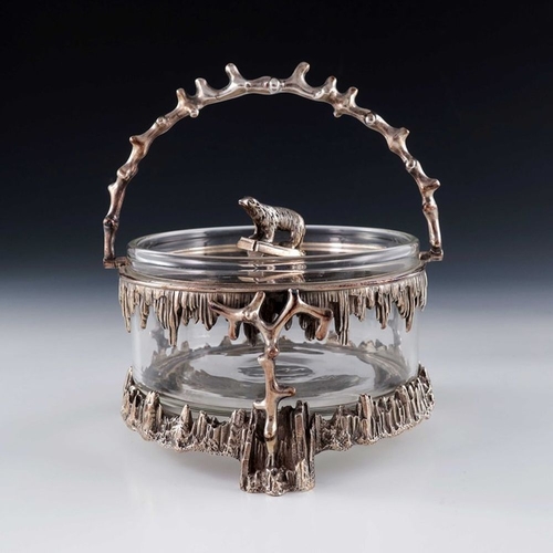 152 - An Edwardian novelty silver plated and glass sardine pot or ice bucket, Walker and Hall, circa 1910,... 