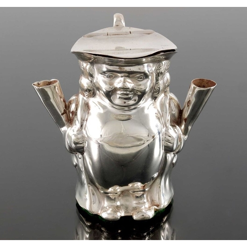 155 - A George V novelty silver cigar table lighter, Birmingham 1911, modelled as a Toby jug with handle, ... 