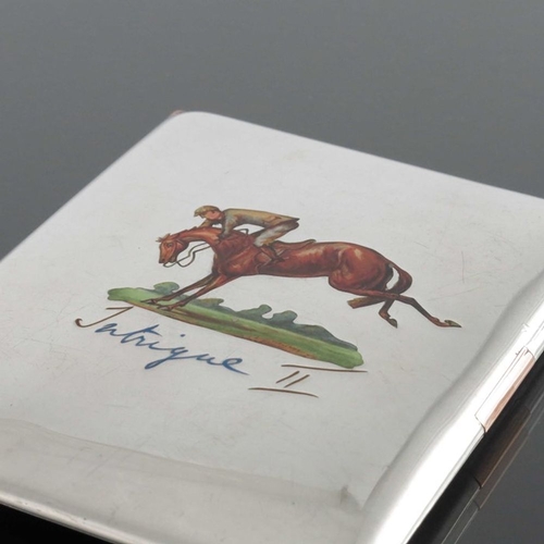 156 - A George V silver, rose gold and enamelled cigarette case, John Collard Vickery, London 1911, plain ... 