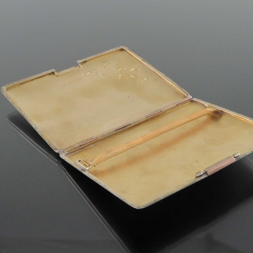 156 - A George V silver, rose gold and enamelled cigarette case, John Collard Vickery, London 1911, plain ... 