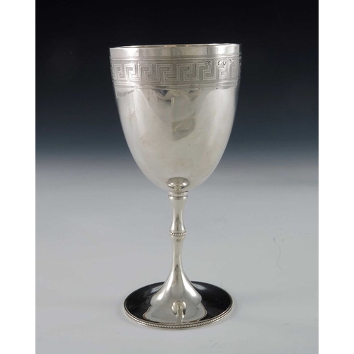 165 - A Victorian  silver goblet, Thomas Smily, London 1868, the rounded bowl etched and chased with Greek... 