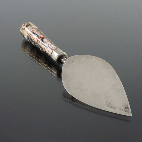 176 - A Victorian silver and porcelain handled butter trowel, Saunders and Shepherd, London 1886, Crown De... 