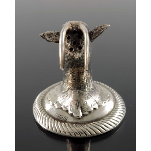 186 - An Edwardian novelty silver pepper pot, Johnson, Walker and Tolhurst, London 1908, modelled as a goa... 