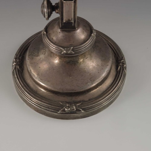 195 - A William IV silver students lamp, Creswick and Co., Sheffield 1837, the circular ogee stepped base ... 