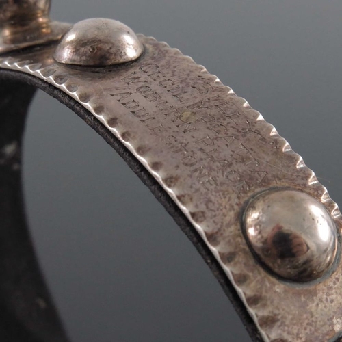 197 - A George V silver and leather dog collar, Horton and Allday, Birmingham 1912, modelled as a belt wit... 