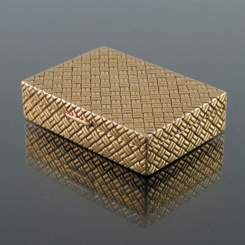 199 - Van Cleef and Arpels, New York, an 18 carat gold pill box, cuboid form, embossed rattan effect, hing... 