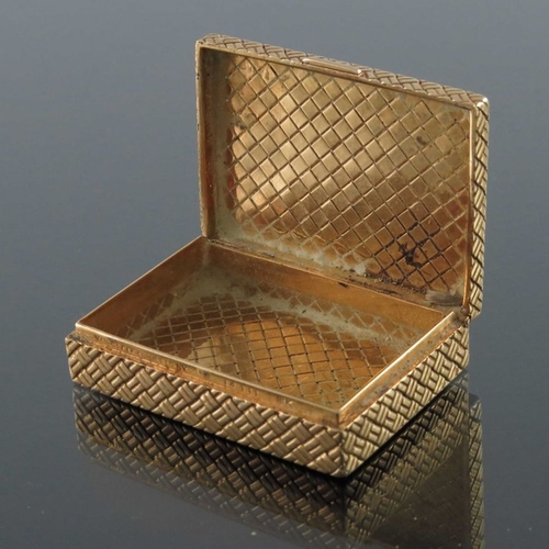 199 - Van Cleef and Arpels, New York, an 18 carat gold pill box, cuboid form, embossed rattan effect, hing... 