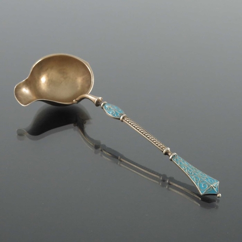 207 - David Andersen, a Norwegian silver gilt and enamelled ladle, circa 1900, the handle with foliate scr... 