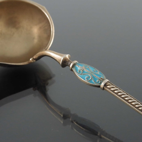 207 - David Andersen, a Norwegian silver gilt and enamelled ladle, circa 1900, the handle with foliate scr... 