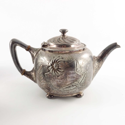 209 - An American Aesthetic Movement silver plated tea set, Reed and Barton circa 1880, baluster form, emb... 