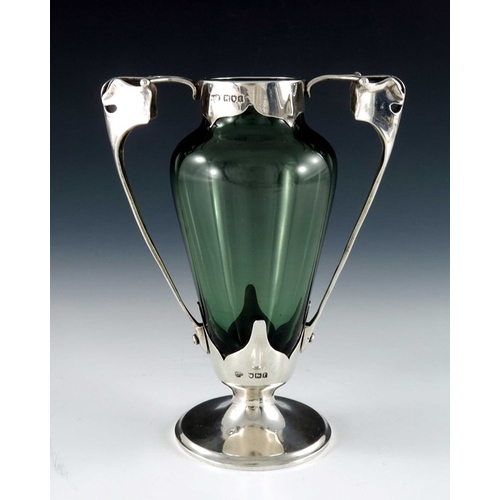 212 - Kate Harris for William Hutton, an Arts and Crafts silver and glass vase, Goldsmiths and Silversmith... 