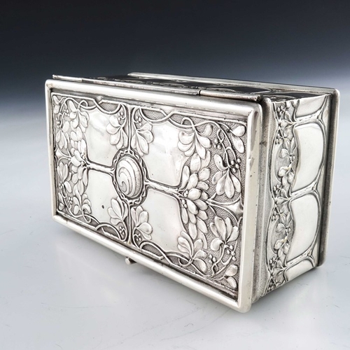 218 - A Jugendstil silver plated cigar box, circa 1900, cuboid form, embossed with stylised trees and sinu... 