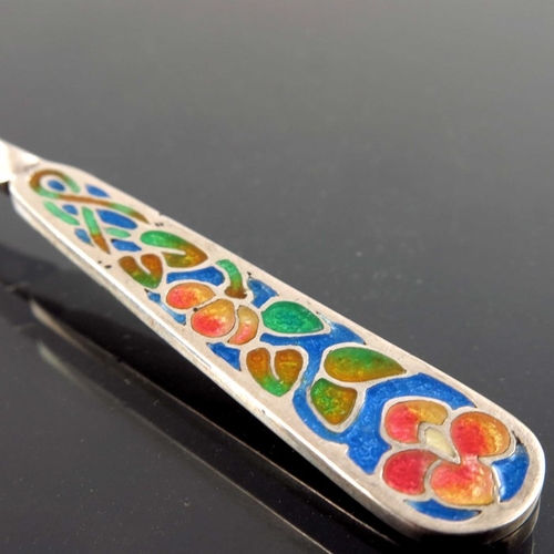 226 - Bernard Instone, a matched set of six Arts and Crafts style silver and enamelled coffee spoons, Birm... 