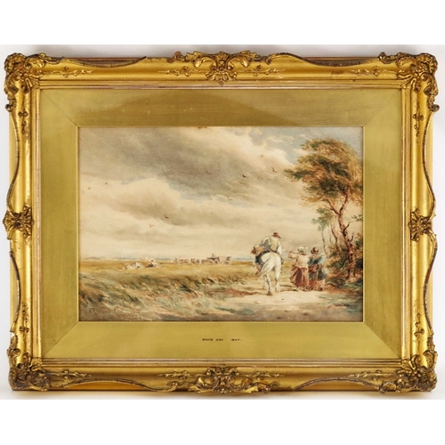 319 - David Cox (1783-1859), Going to Hayfield, watercolour, signed and dated 1847, 20cm x 29cm, framed, n... 