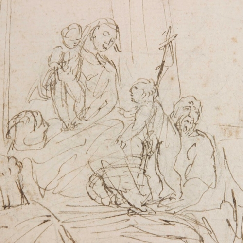 322 - Attributed to Sir James Thornhill (1675-1734), Adoration of the Magi, ink drawing, 30cm x 17cm, unfr... 